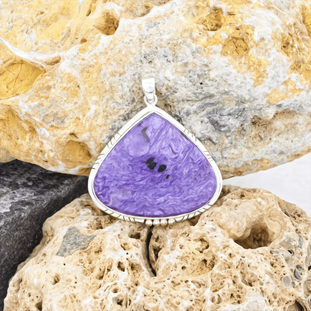 Natural Russia Charoite Cabochon Sterling Silver Pendant Jewellery