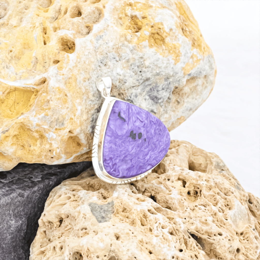 Natural Russia Charoite Cabochon Sterling Silver Pendant Jewellery