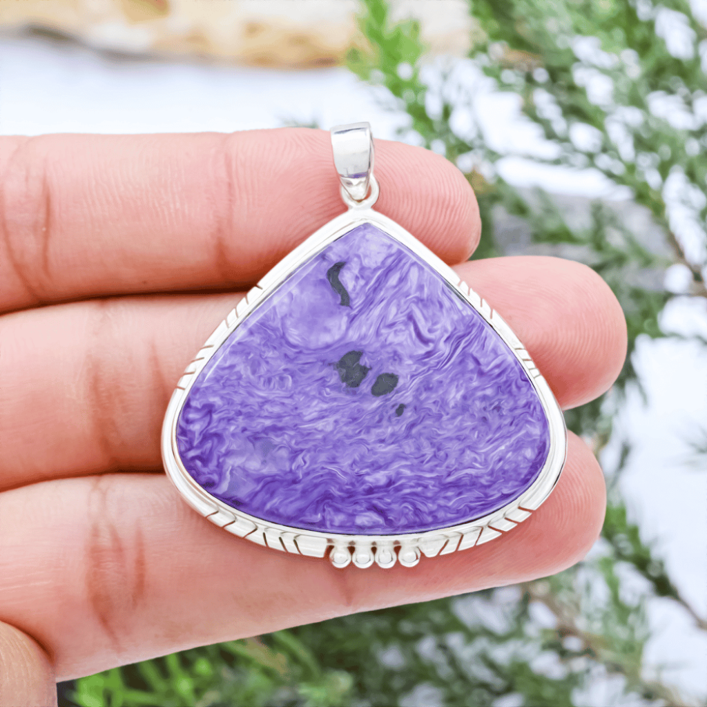 Natural Russia Charoite Cabochon Sterling Silver Pendant Jewellery