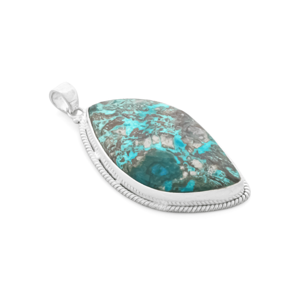 Natural Chrysocolla Crystal Fancy Shaped Gemstone Sterling Silver Pendant Jewelry