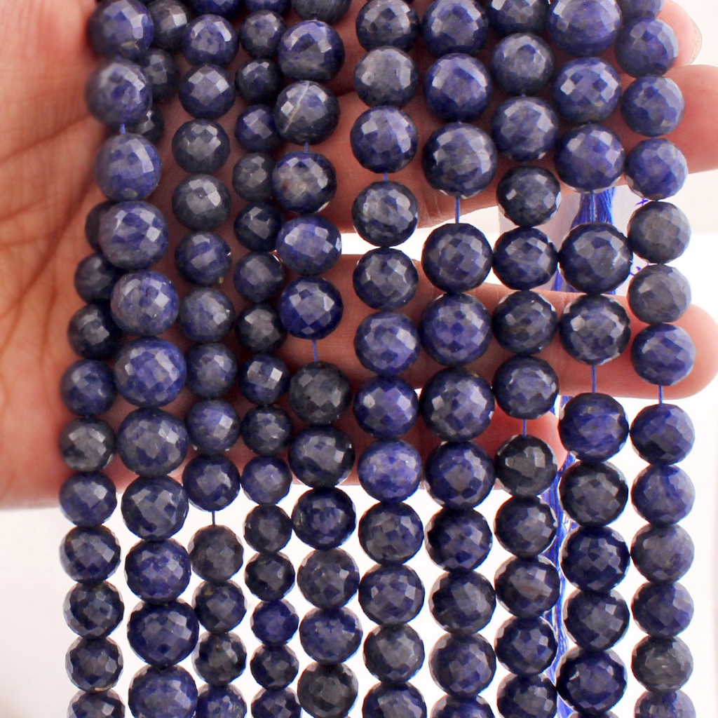 Faceted Sodalite Balls Gemstone Strands For Jewelry Making