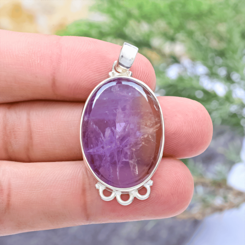 Natural Ametrine Oval Gemstone Sterling Silver Designer Pendant