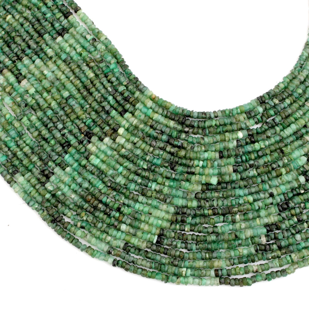 Faceted Emerald 3mm Round Handmade Gemstone Beads 12 Inches
