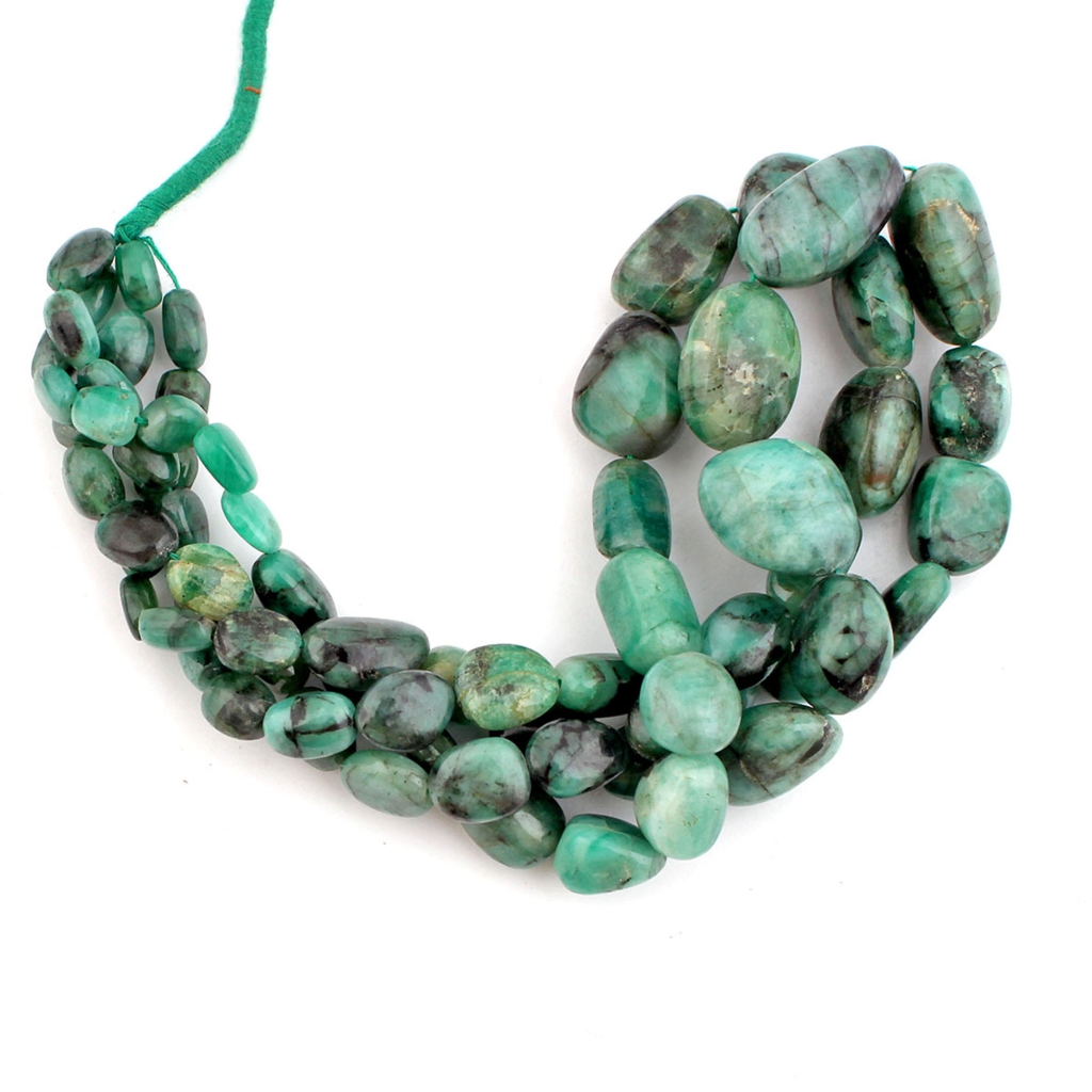 Natural Emerald Smooth Tumble Shape Gemstone 2 Strands Beads