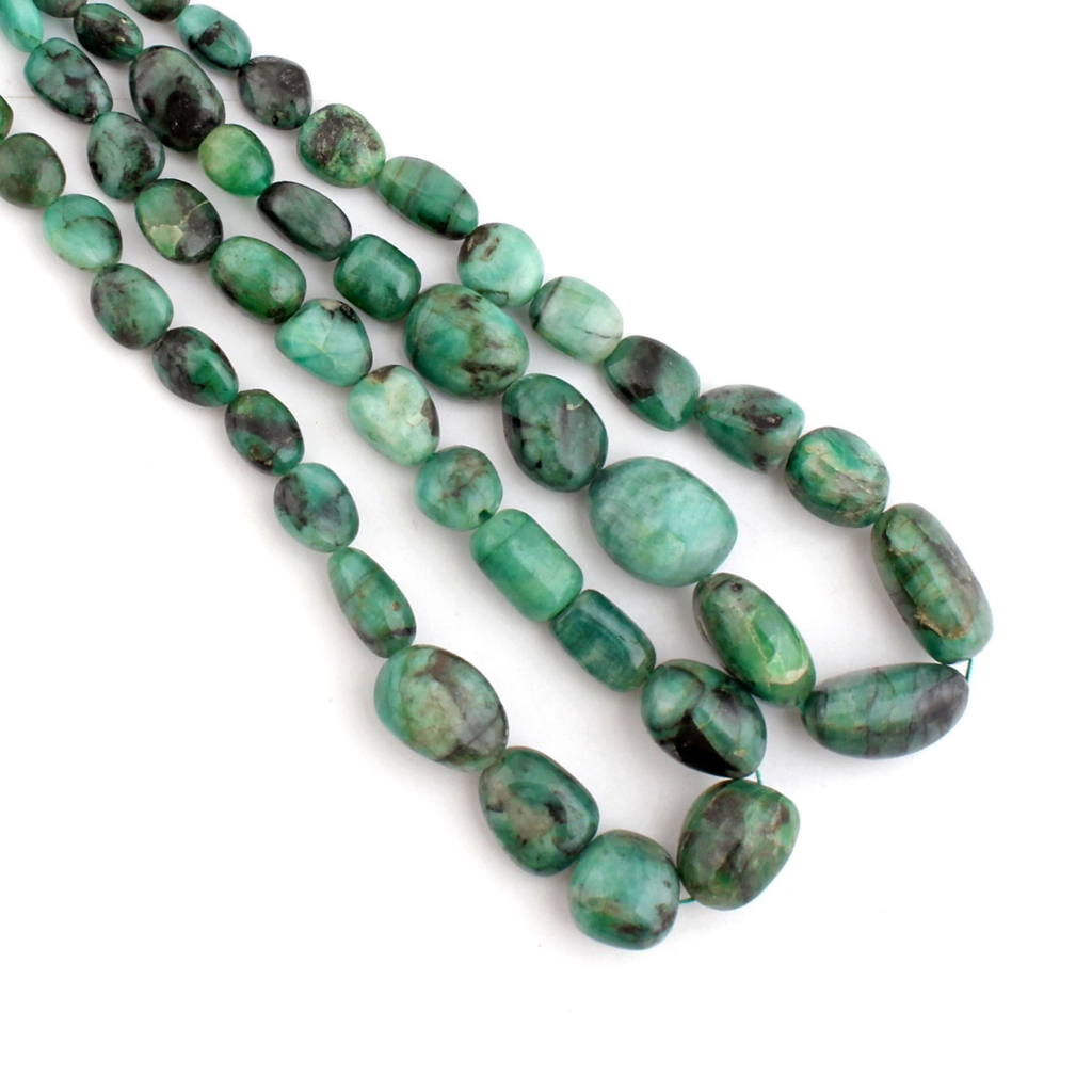 Natural Emerald Smooth Tumble Shape Gemstone 2 Strands Beads