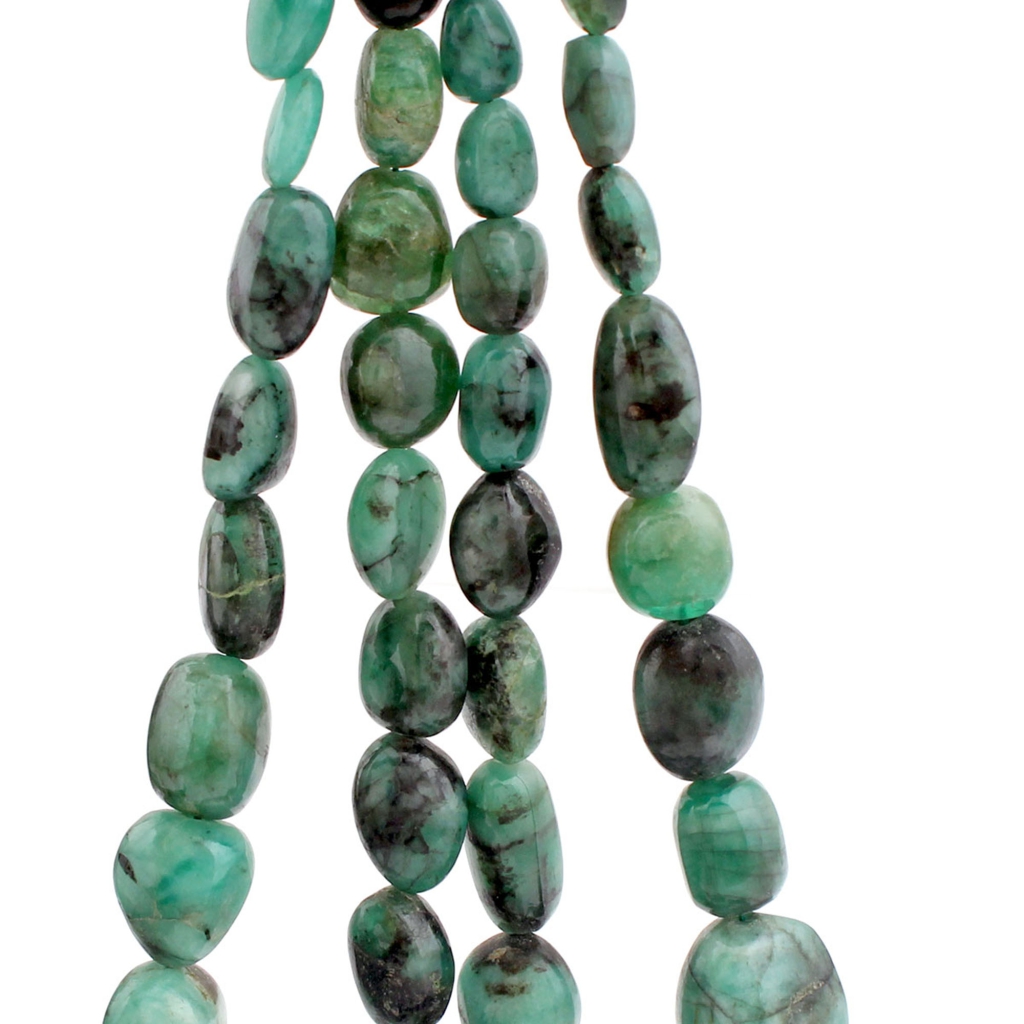 Natural Emerald Smooth Tumble Shape Gemstone 2 Strands Beads