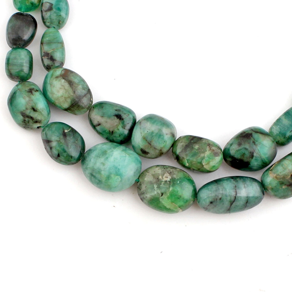 Natural Emerald Smooth Tumble Shape Gemstone 2 Strands Beads