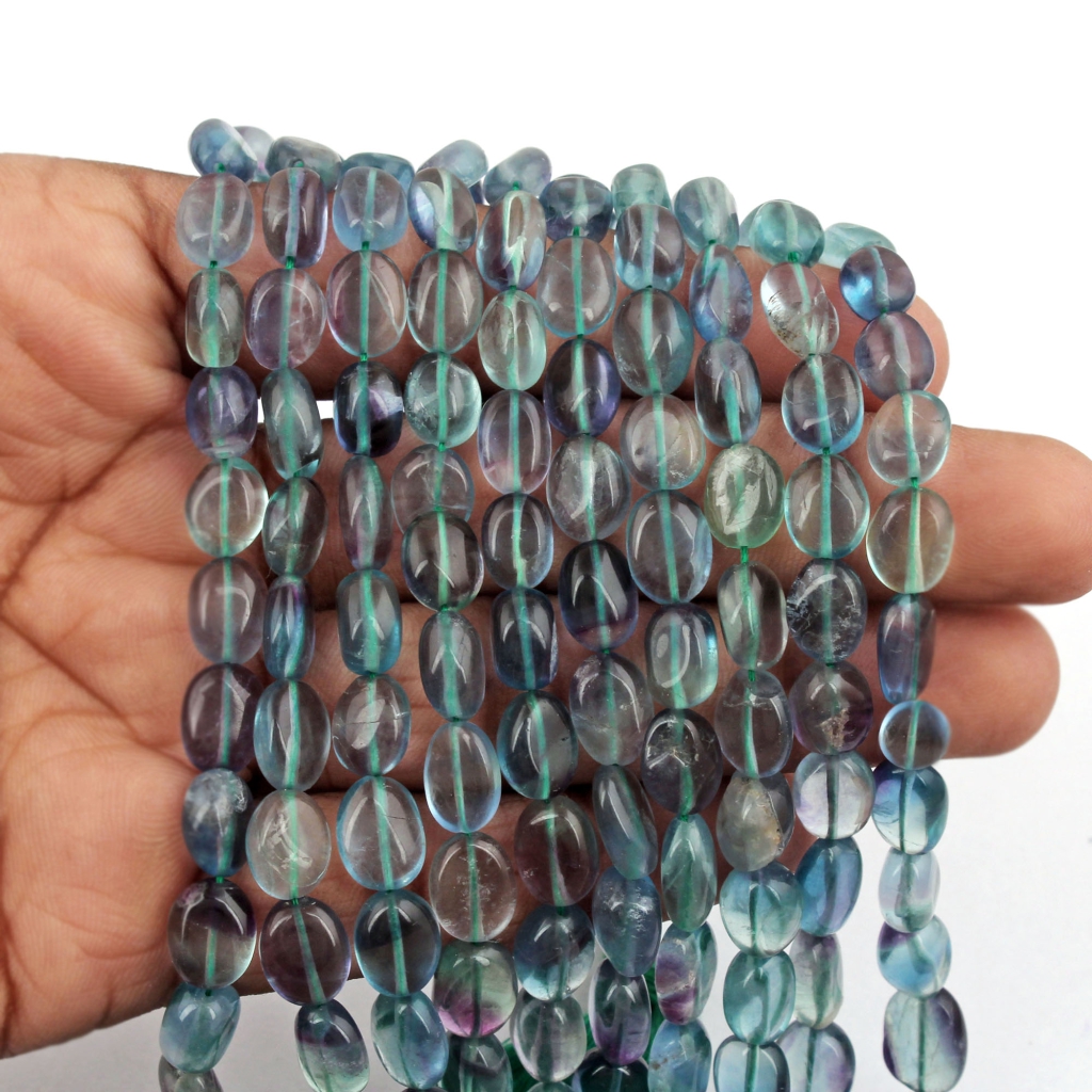 Natural Fluorite Smooth Tumble Beads Strands