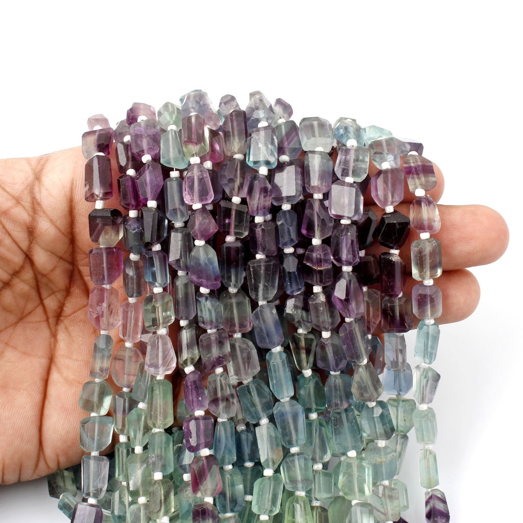 Natural Multi Fluorite Beads 7-12mm Faceted Tumbles Shape Beads