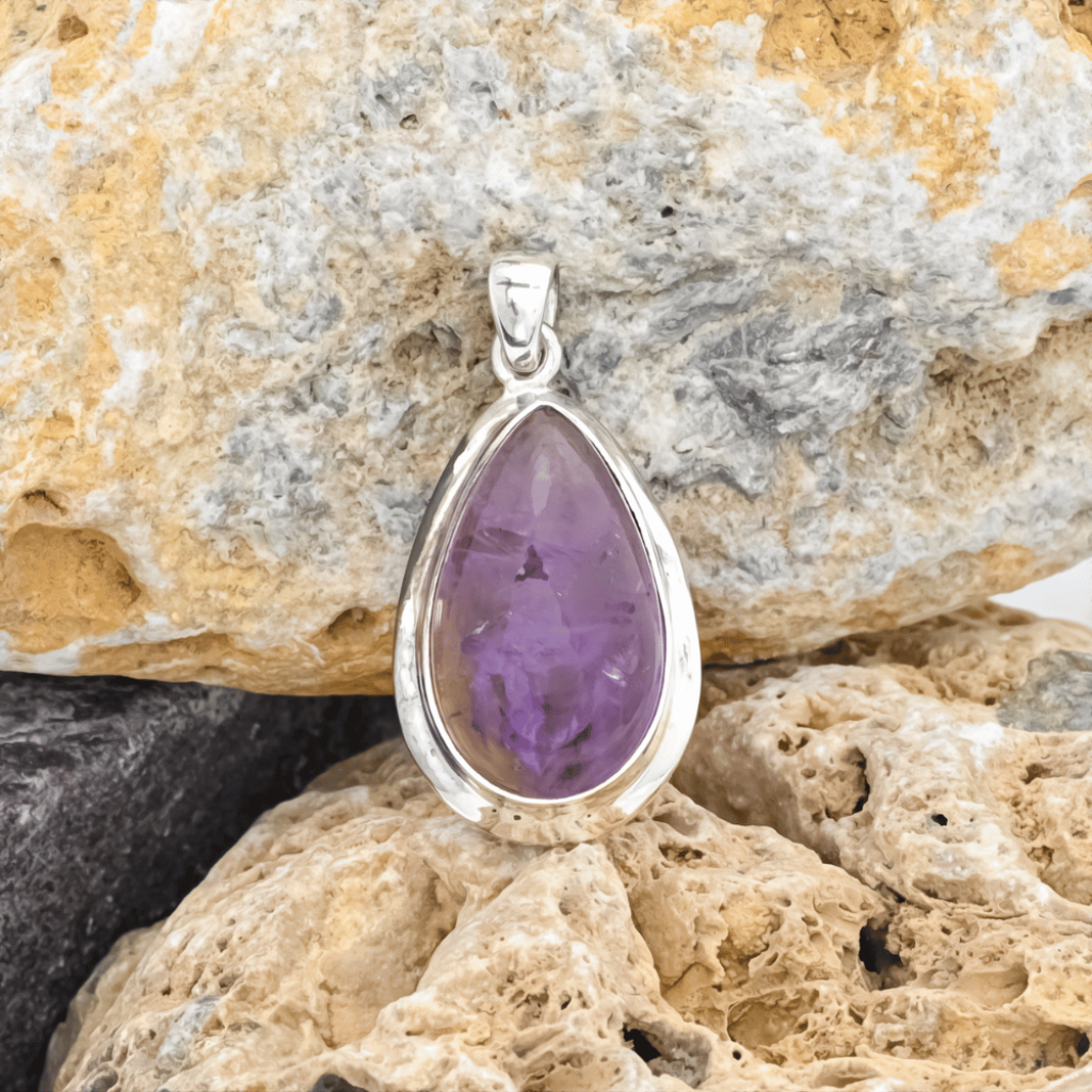 Natural Ametrine Pear Gemstone Sterling Silver Pendant