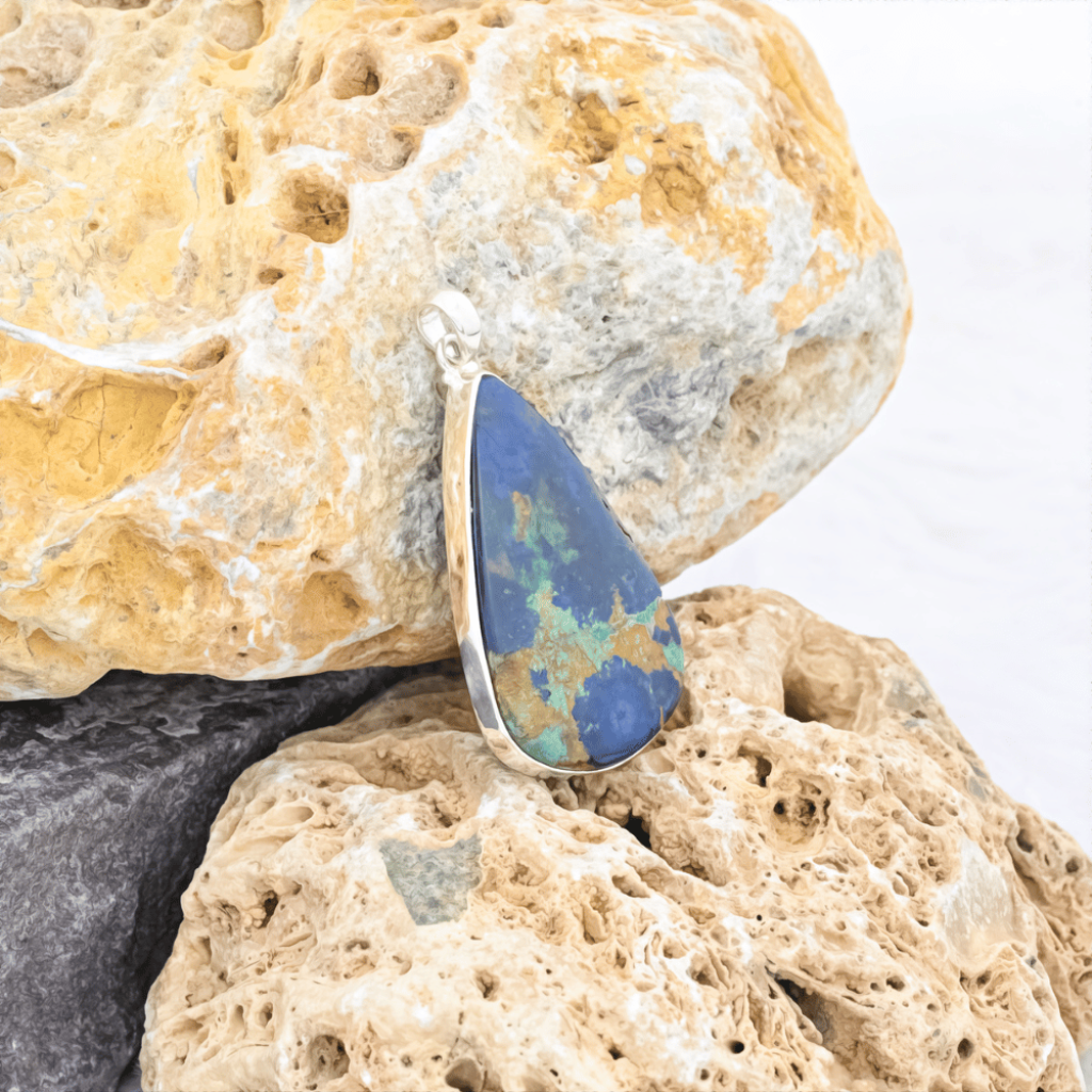 Natural Azurite Malachite Pear Gemstone Sterling Silver Pendant