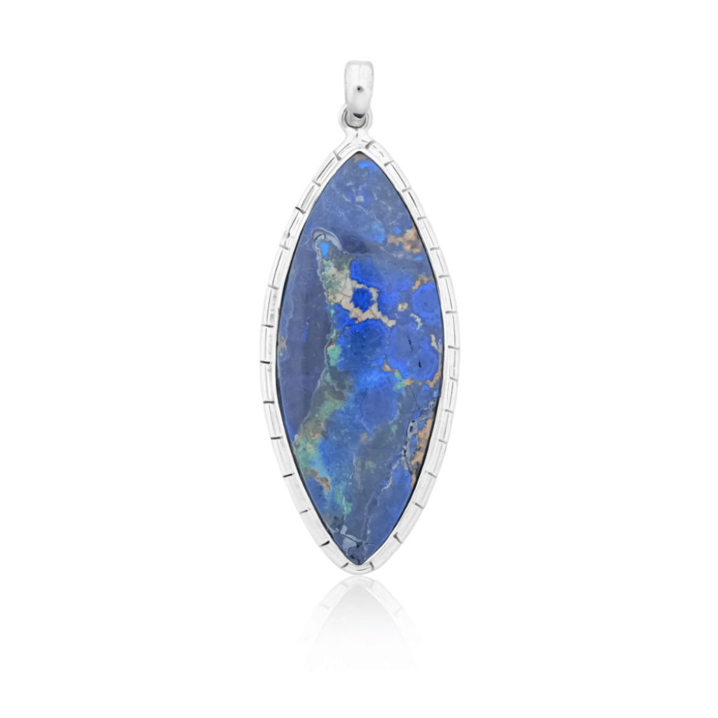 Natural Azurite Malachite Marquise Gemstone Sterling Silver Pendant