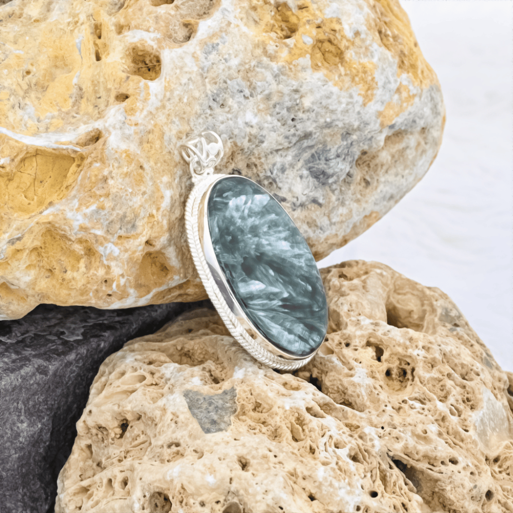 Green Seraphinite Oval Cabochon Sterling Silver Women Pendant