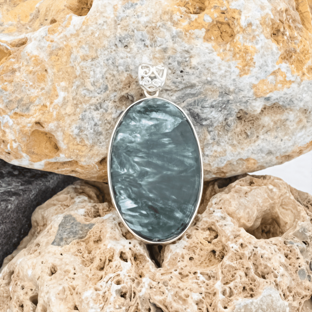 Green Seraphinite Oval Cabochon Sterling Silver Women Pendant