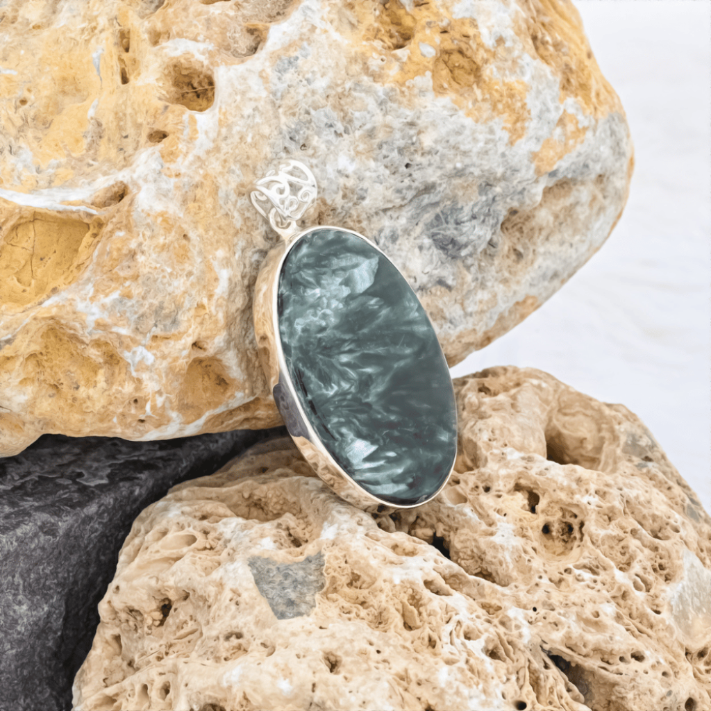Green Seraphinite Oval Cabochon Sterling Silver Women Pendant