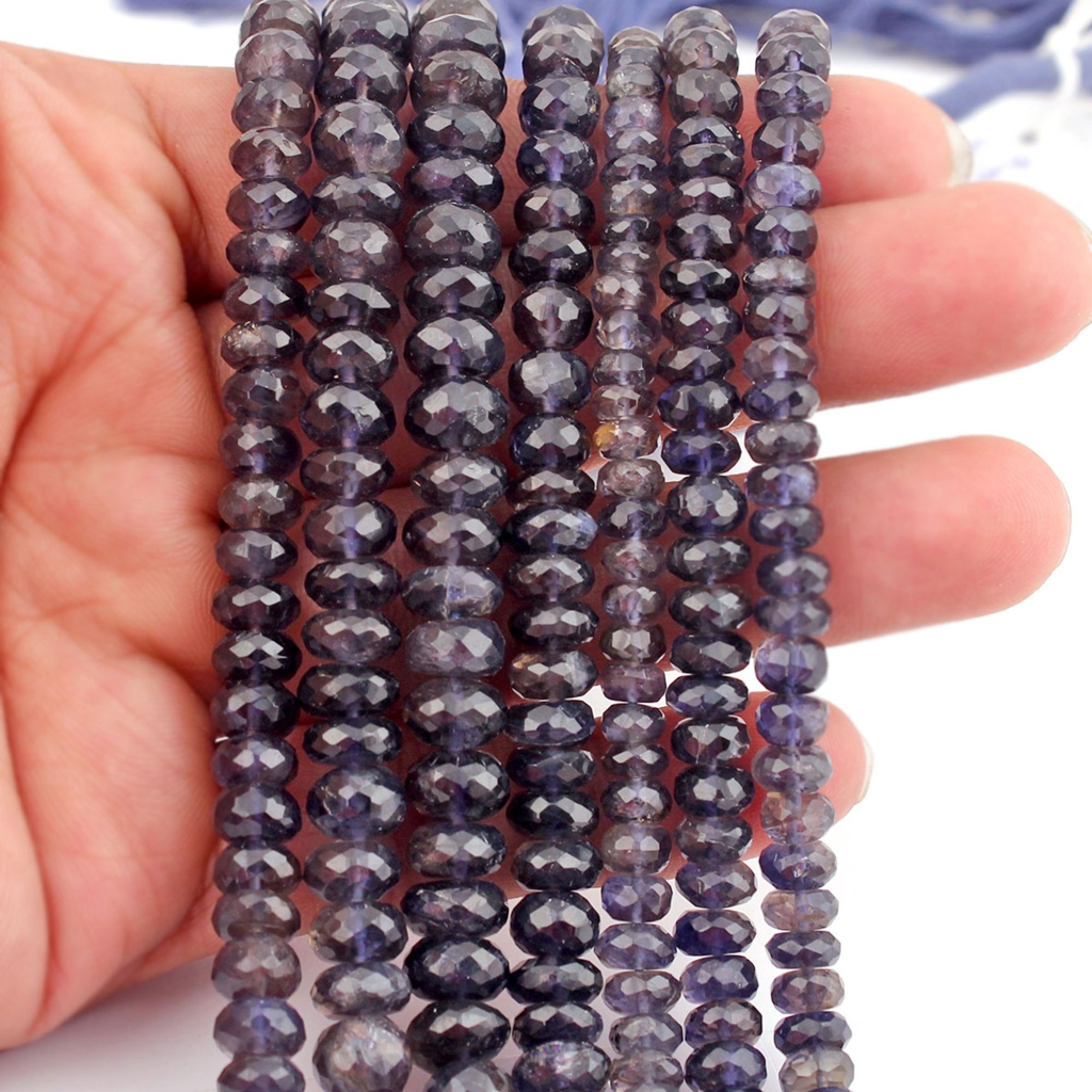 Natural  Iolite Gemstone Round Faceted Handmade Beads