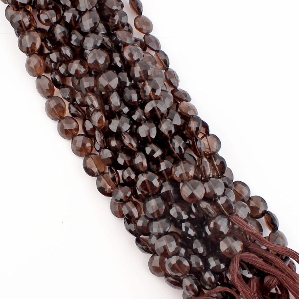 Quality Smoky Quartz Round Faceted Gemstone Beads