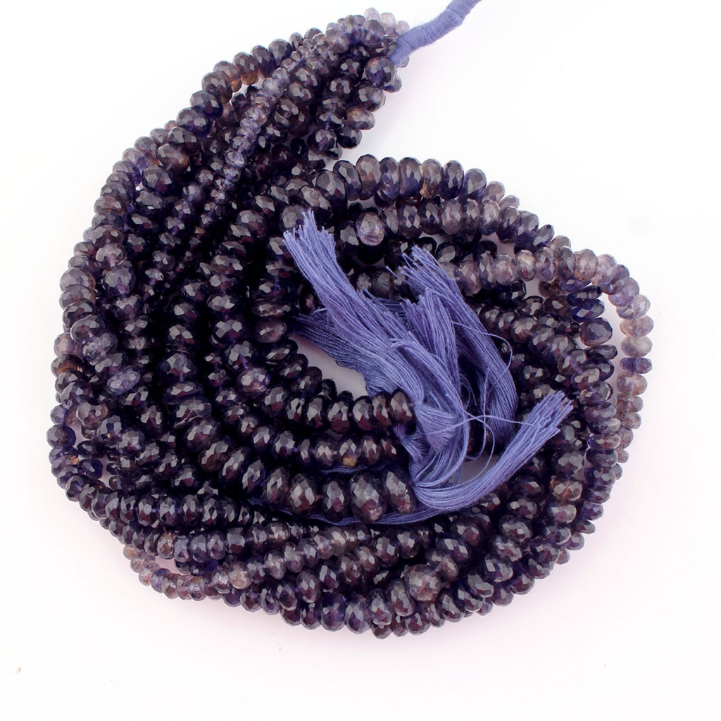 Natural  Iolite Gemstone Round Faceted Handmade Beads
