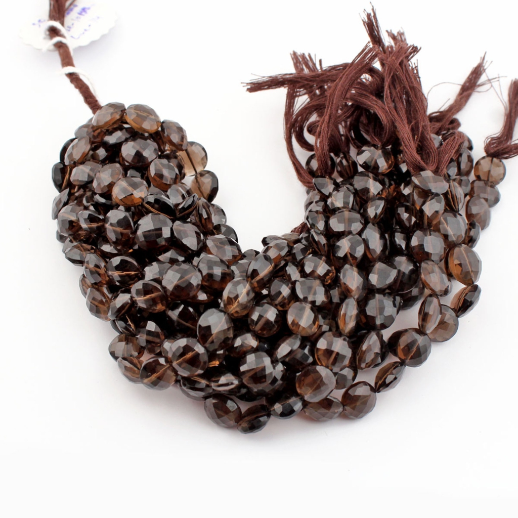 Quality Smoky Quartz Round Faceted Gemstone Beads