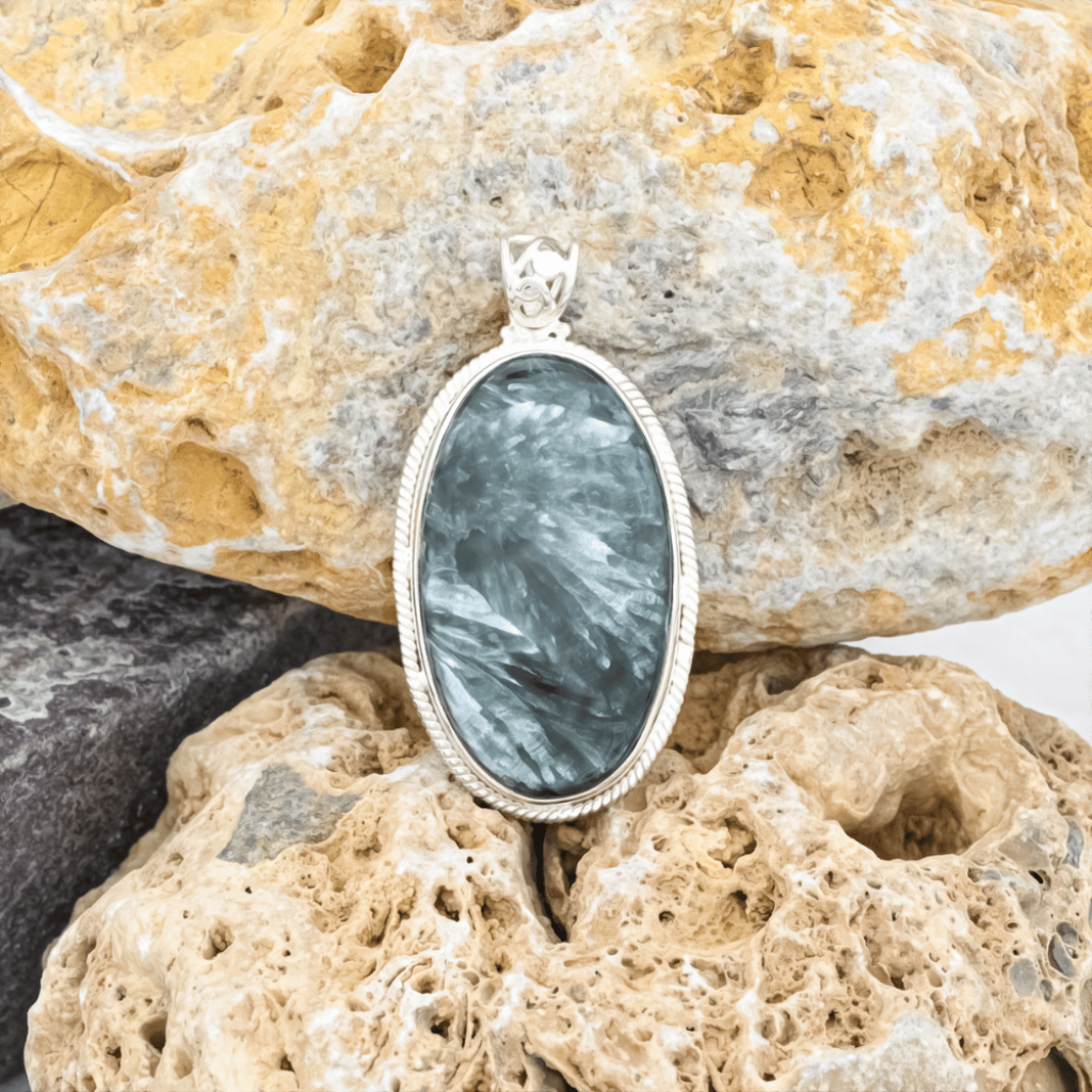 Natural Green Seraphinite Cabochon Sterling Silver Women Pendant