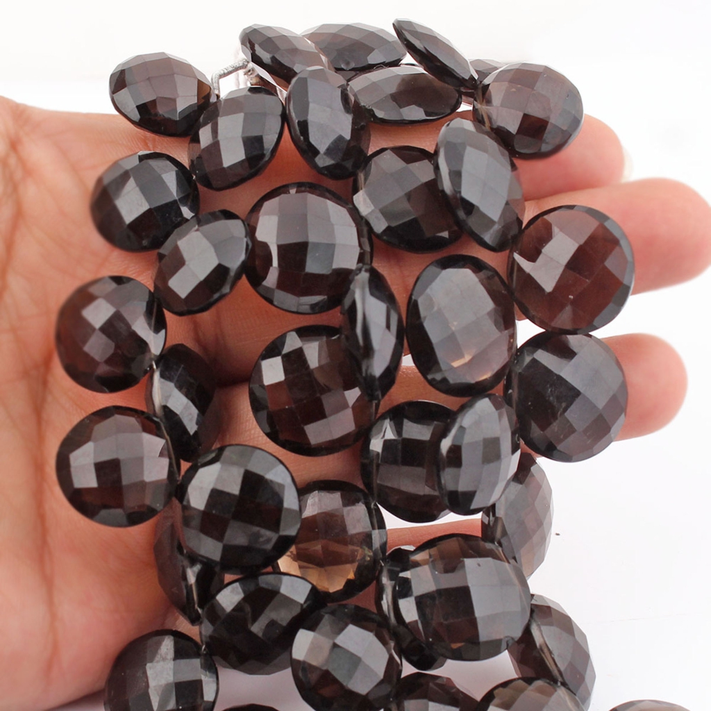 Round Smoky Quartz 15-18mm Faceted Gemstone 3 Strands Beads