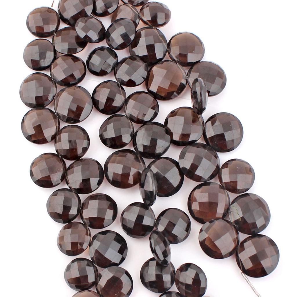 Round Smoky Quartz 15-18mm Faceted Gemstone 3 Strands Beads
