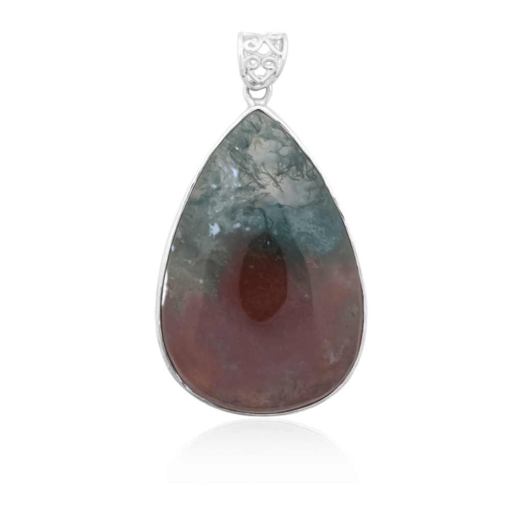 Natural Moss Agate Cabochon Sterling Silver Pendant Jewelry