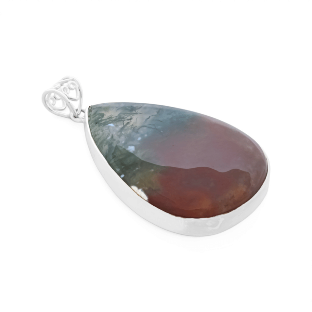 Natural Moss Agate Cabochon Sterling Silver Pendant Jewelry
