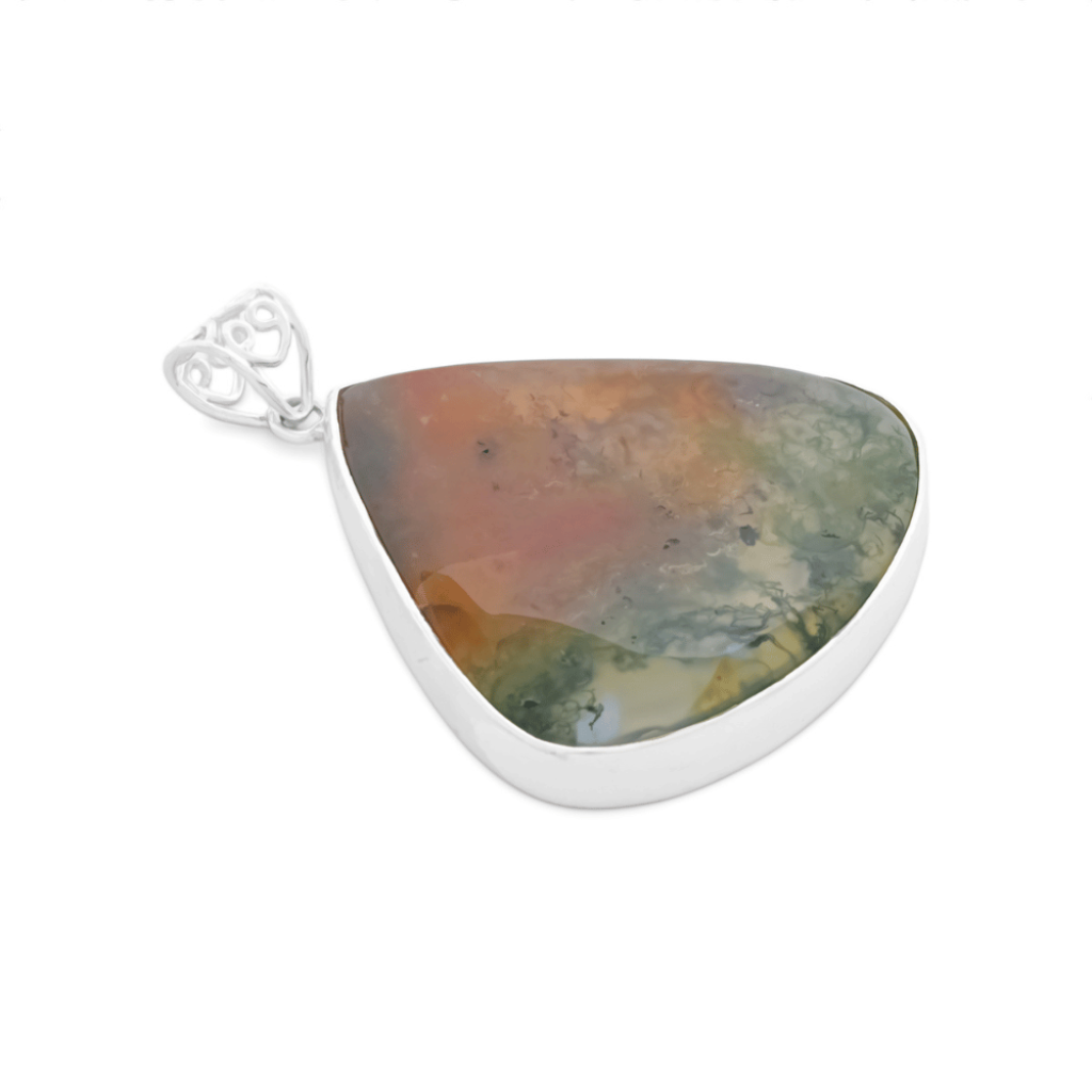 Natural Moss Agate Gemstone Sterling Silver Pendant