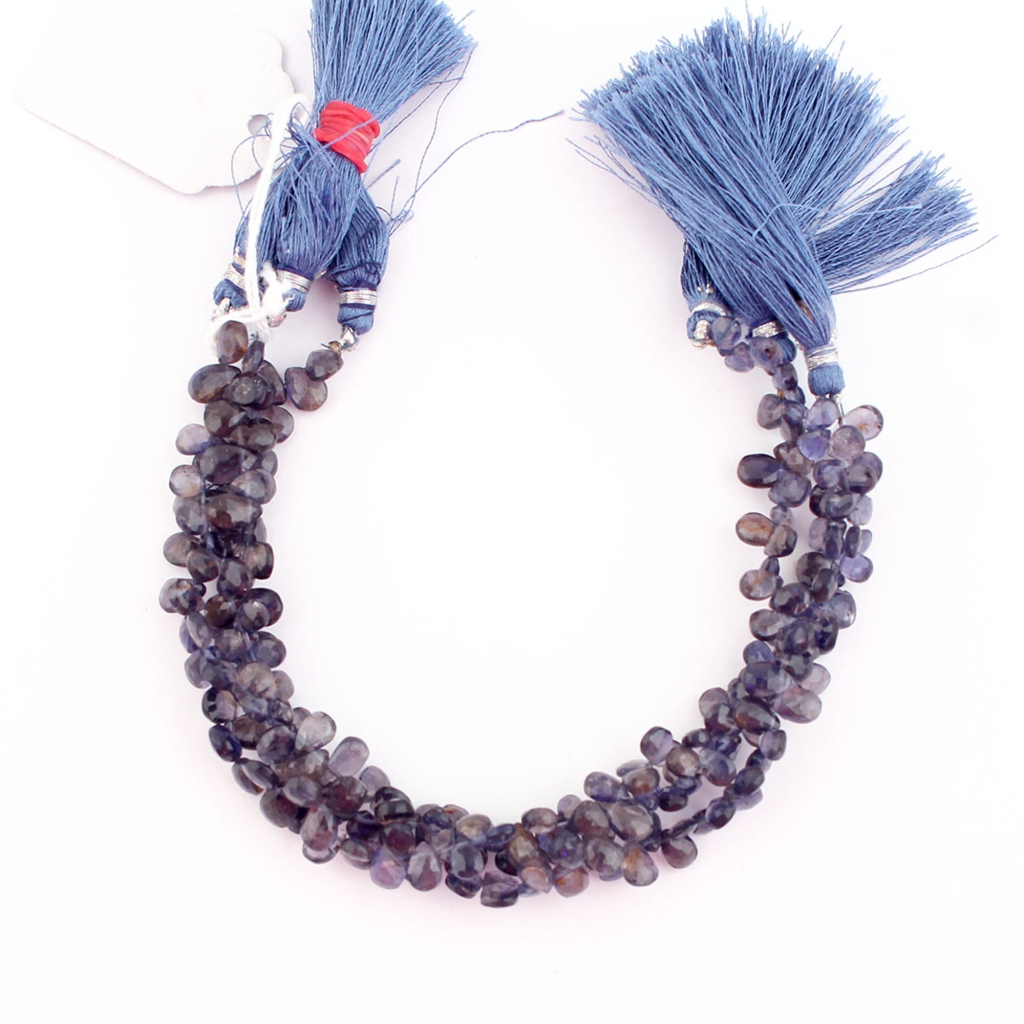 Natural Blue Iolite Gemstone Pear Shape Handmade Beads