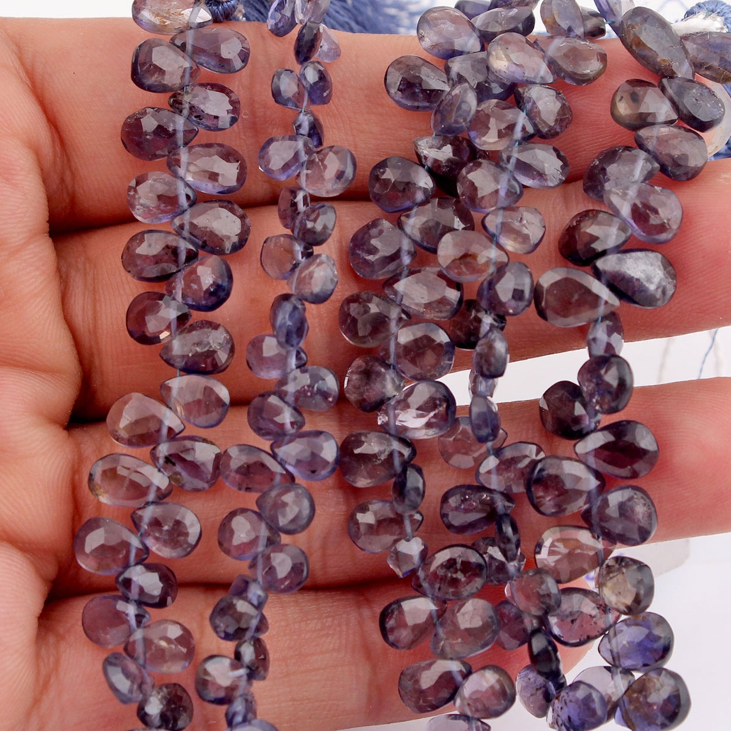 Natural Blue Iolite Gemstone Pear Shape Handmade Beads