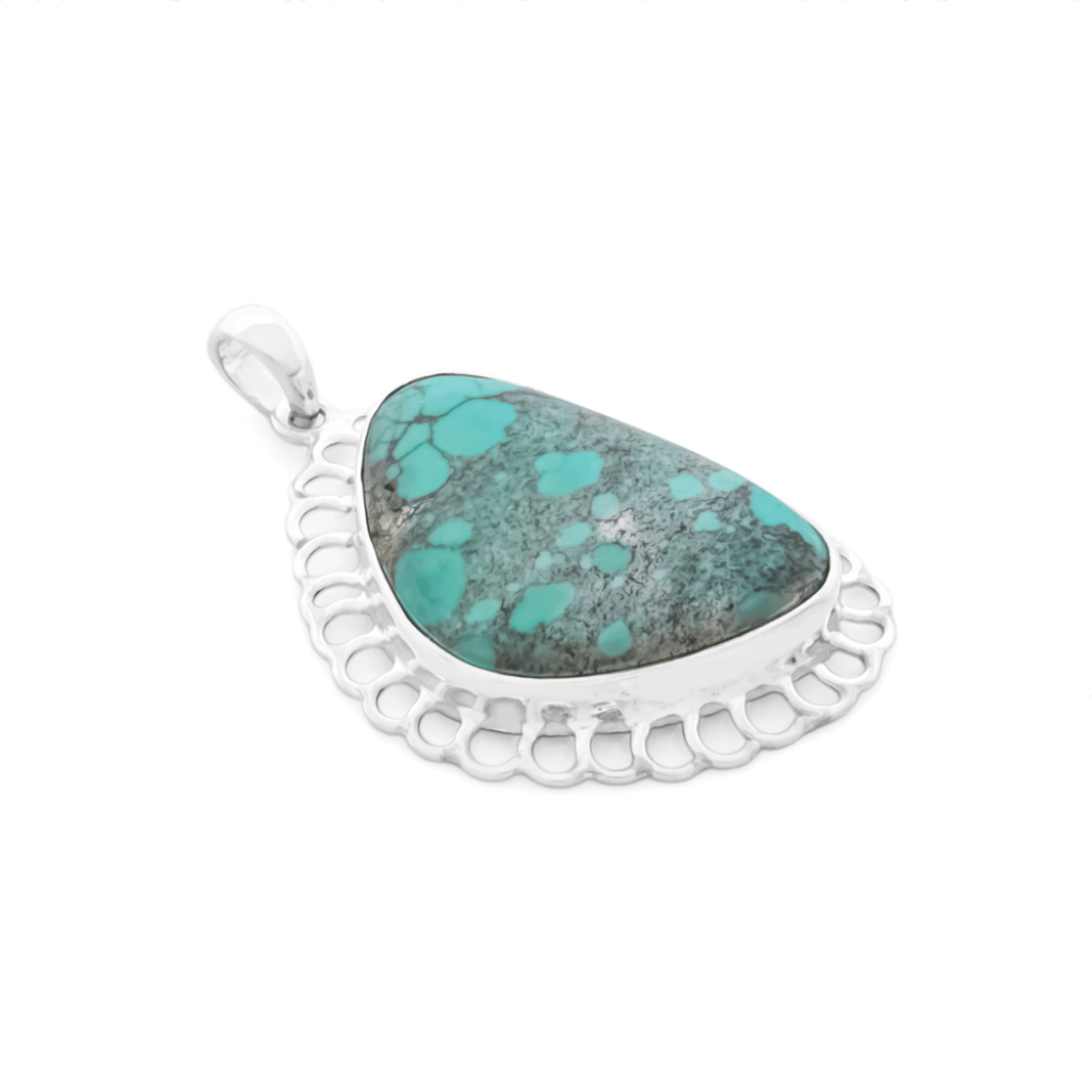 Blue Turquoise Gemstone Sterling Silver Pendant Necklace
