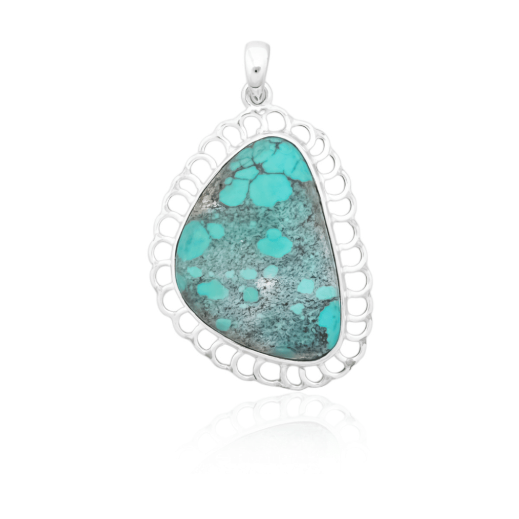 Blue Turquoise Gemstone Sterling Silver Pendant Necklace