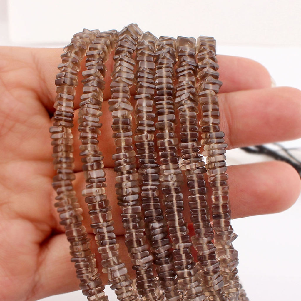 High Quality Smooth Smoky Quartz 4-6mm Square Gemstone Beads