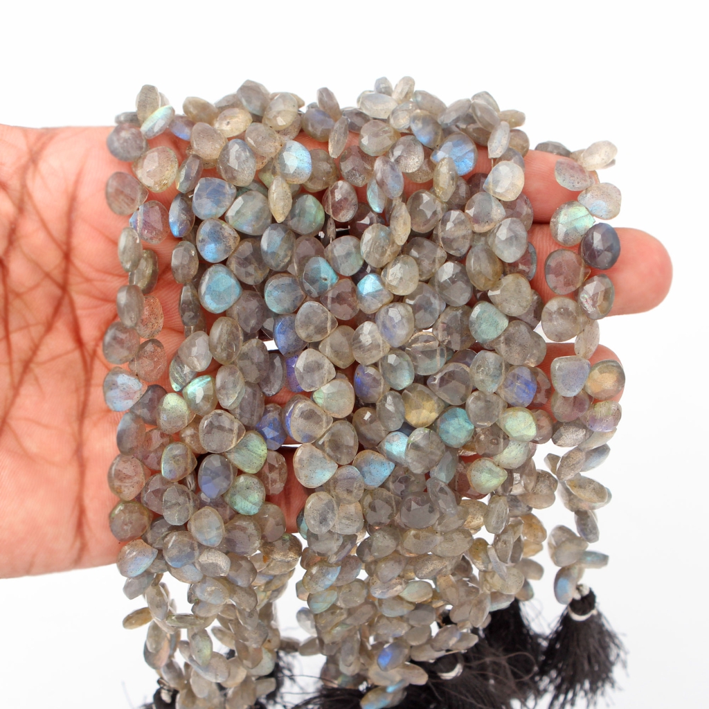 Natural Labradorite Heart Shape Beads, 13-strand beads