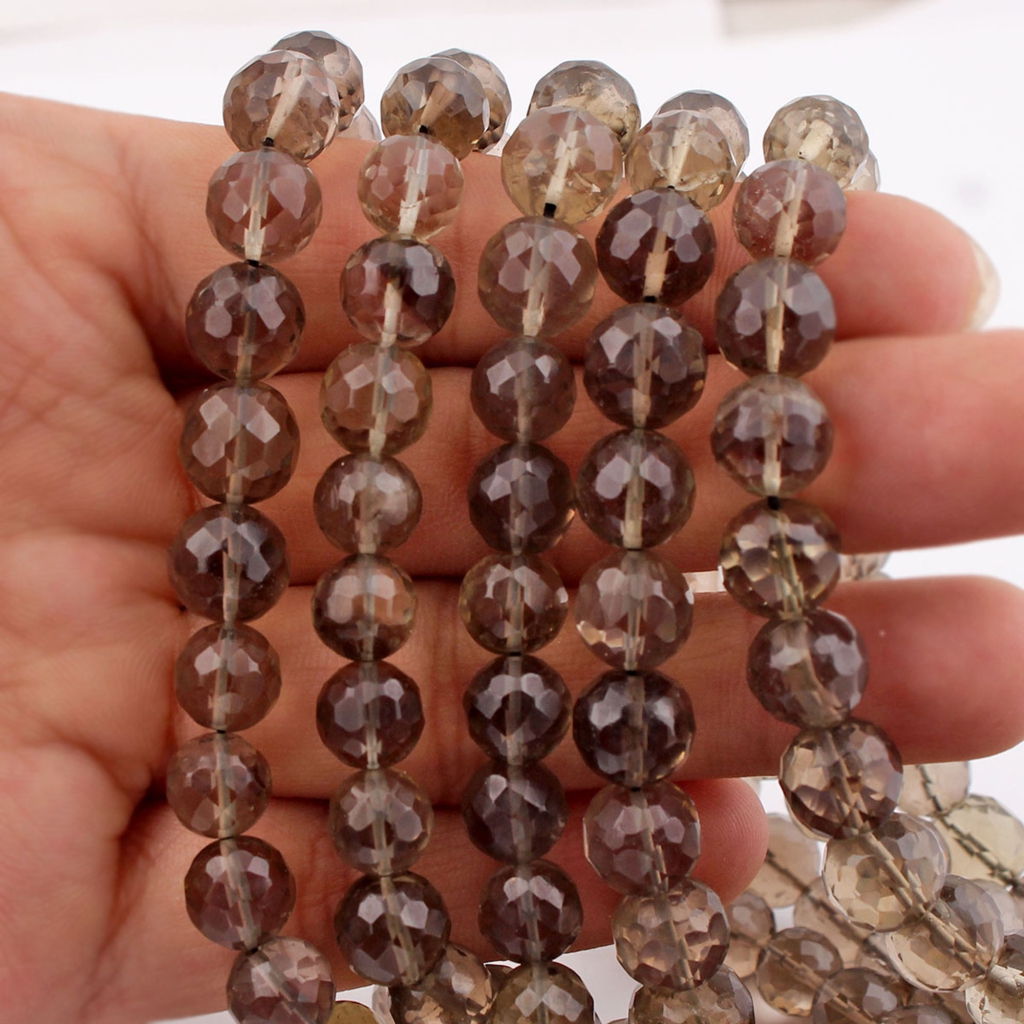 Top Quality Smoky Quartz Balls Shape Faceted Beads For Jewelry