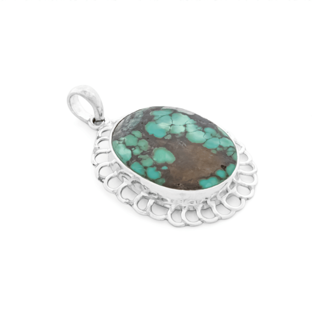 Blue Turquoise Gemstone Sterling Silver Pendant Necklace