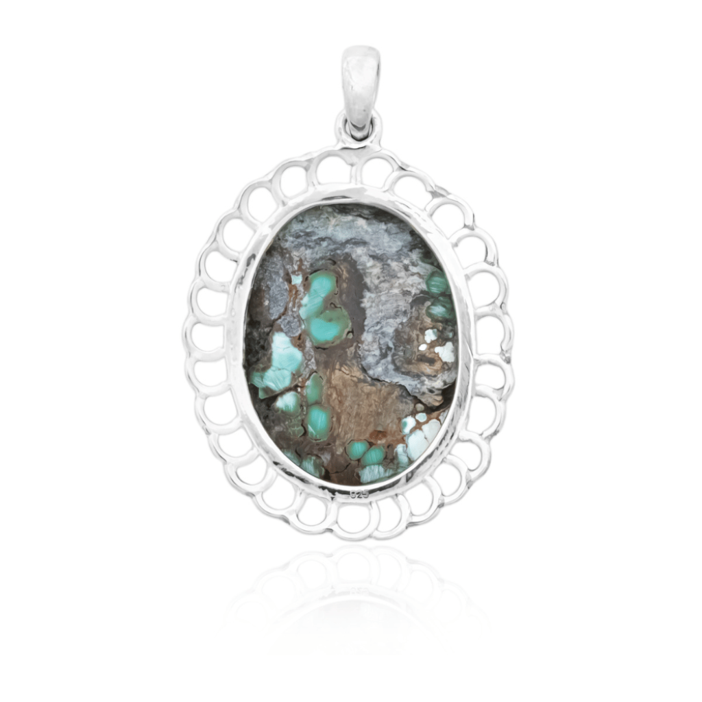 Blue Turquoise Gemstone Sterling Silver Pendant Necklace
