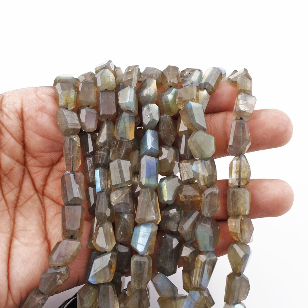 Natural Labradorite Faceted Tumble Beads 8-16 mm, 5 Strands