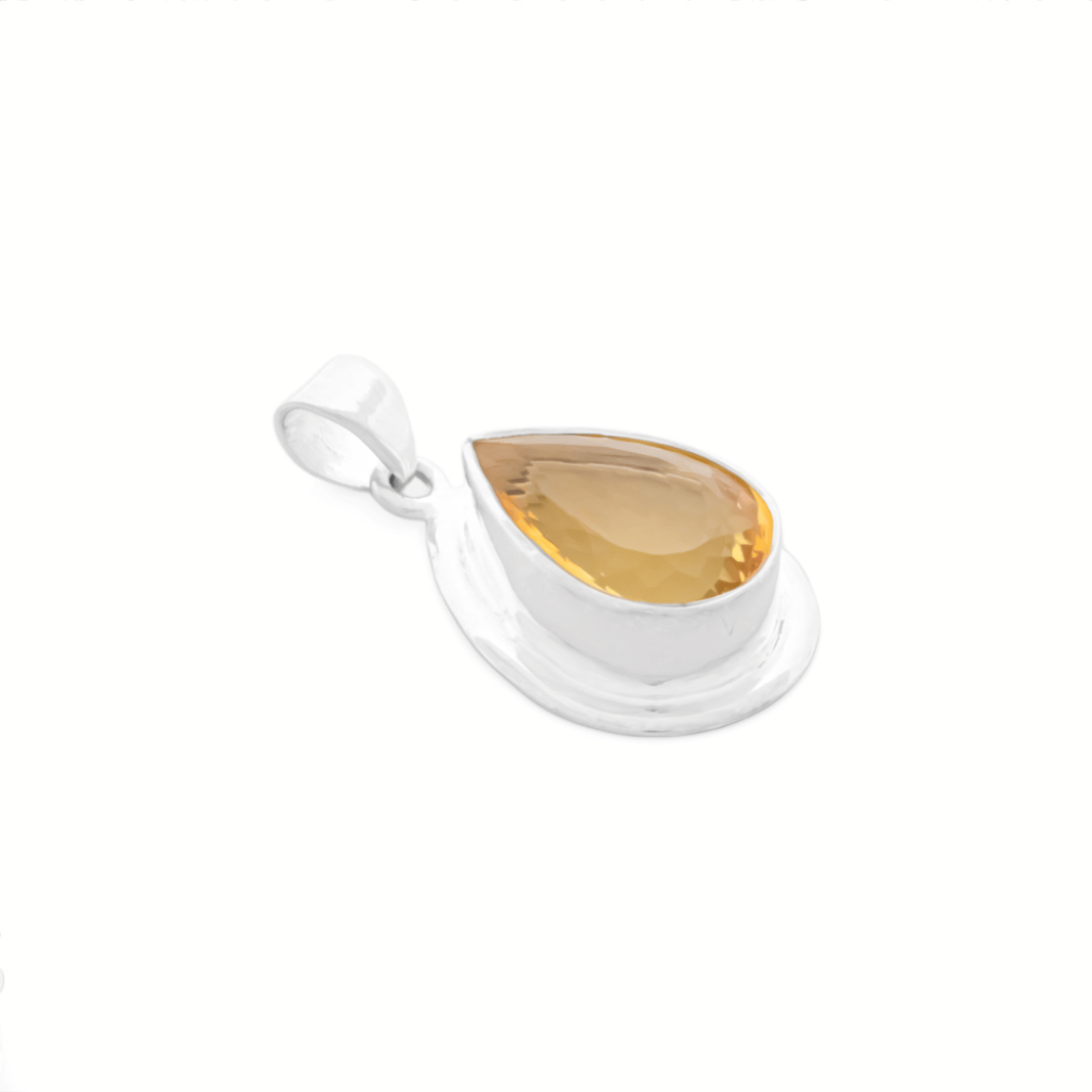 Natural Citrine November Birthstone Teardrop Sterling Silver Pendant