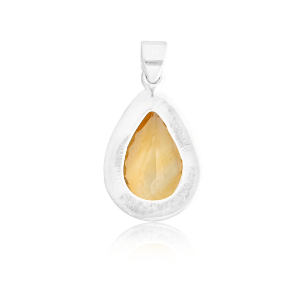 Natural Citrine November Birthstone Teardrop Sterling Silver Pendant