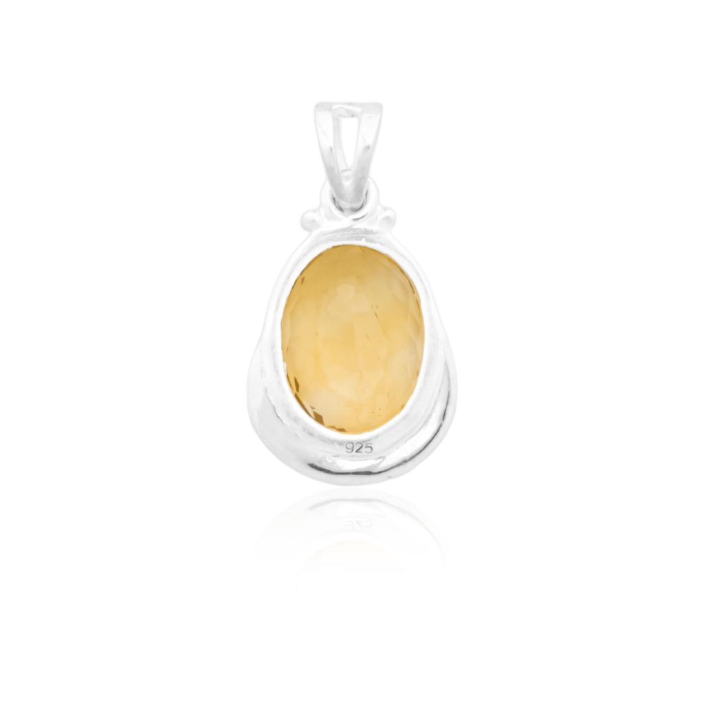Natural Citrine November Birthstone Oval Sterling Silver Pendant