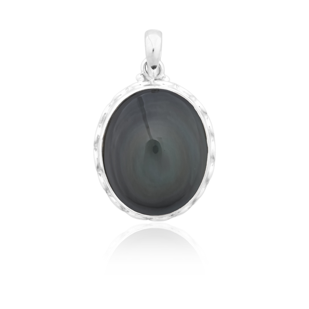 Natural Rainbow Obsidian November Birthstone Sterling Silver Pendant