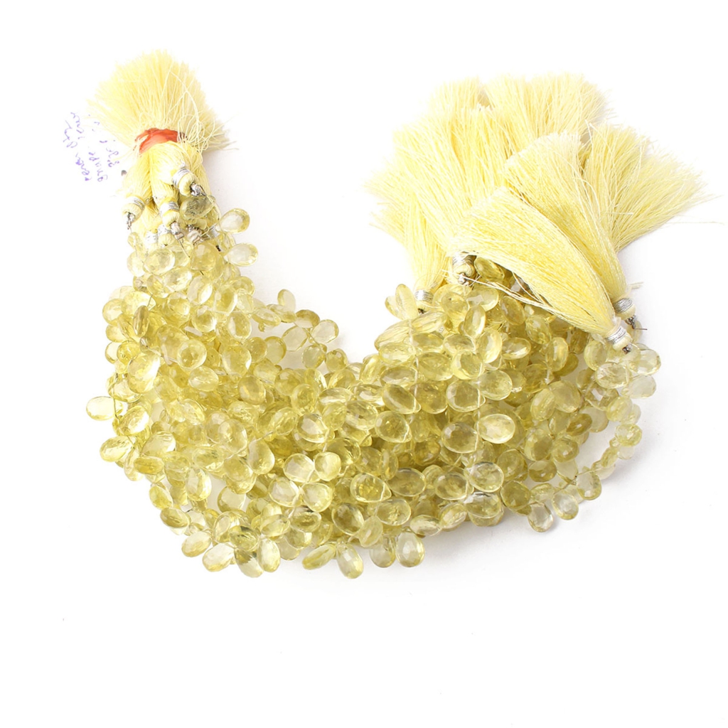 Handmade Lemon Quartz Pear Faceted Gemstone Beads For Jewelry