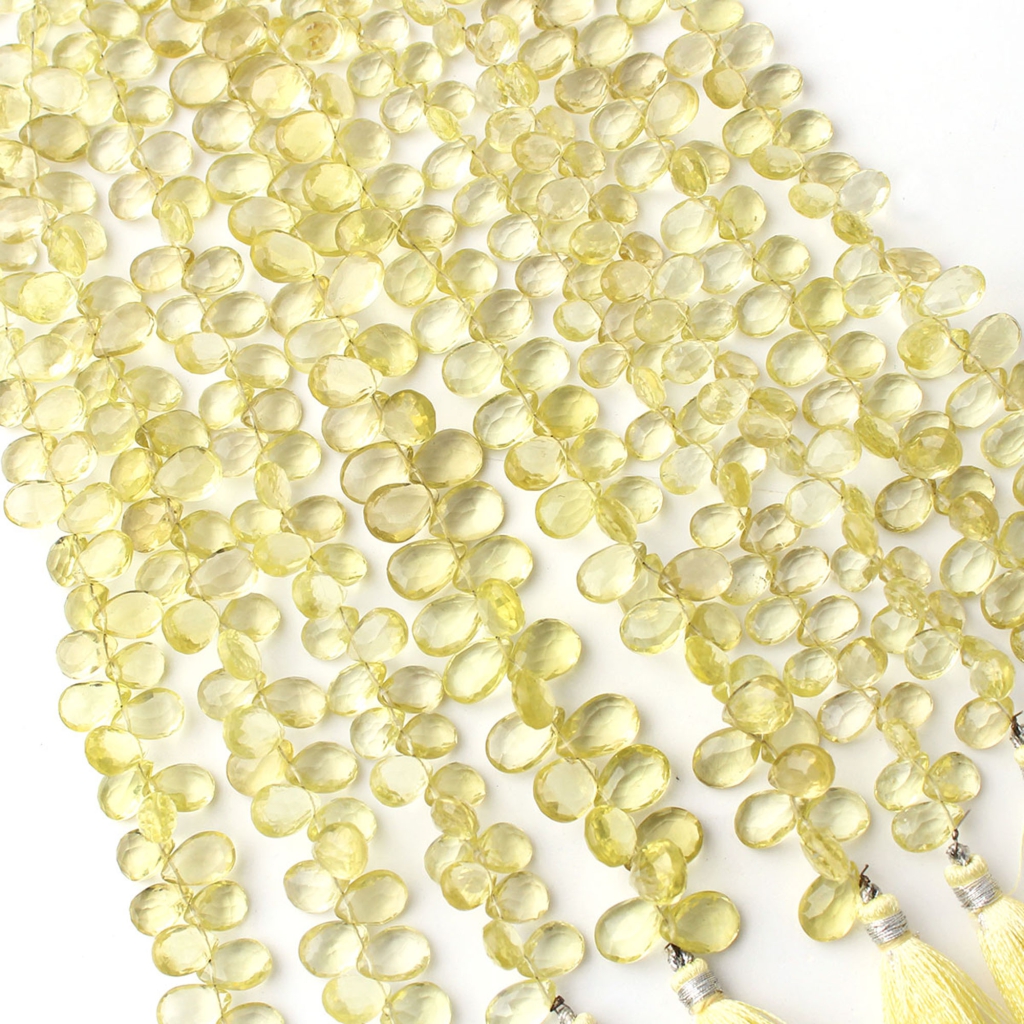 Handmade Lemon Quartz Pear Faceted Gemstone Beads For Jewelry