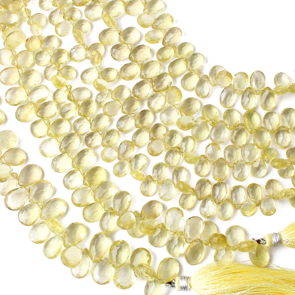 Handmade Lemon Quartz Pear Faceted Gemstone Beads For Jewelry