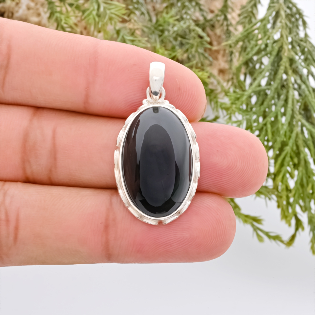 Natural Rainbow Obsidian November Birthstone Sterling Silver Pendant