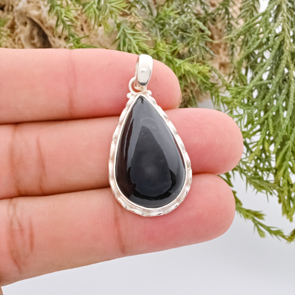 Natural Rainbow Obsidian November Birthstone Sterling Silver Pendant