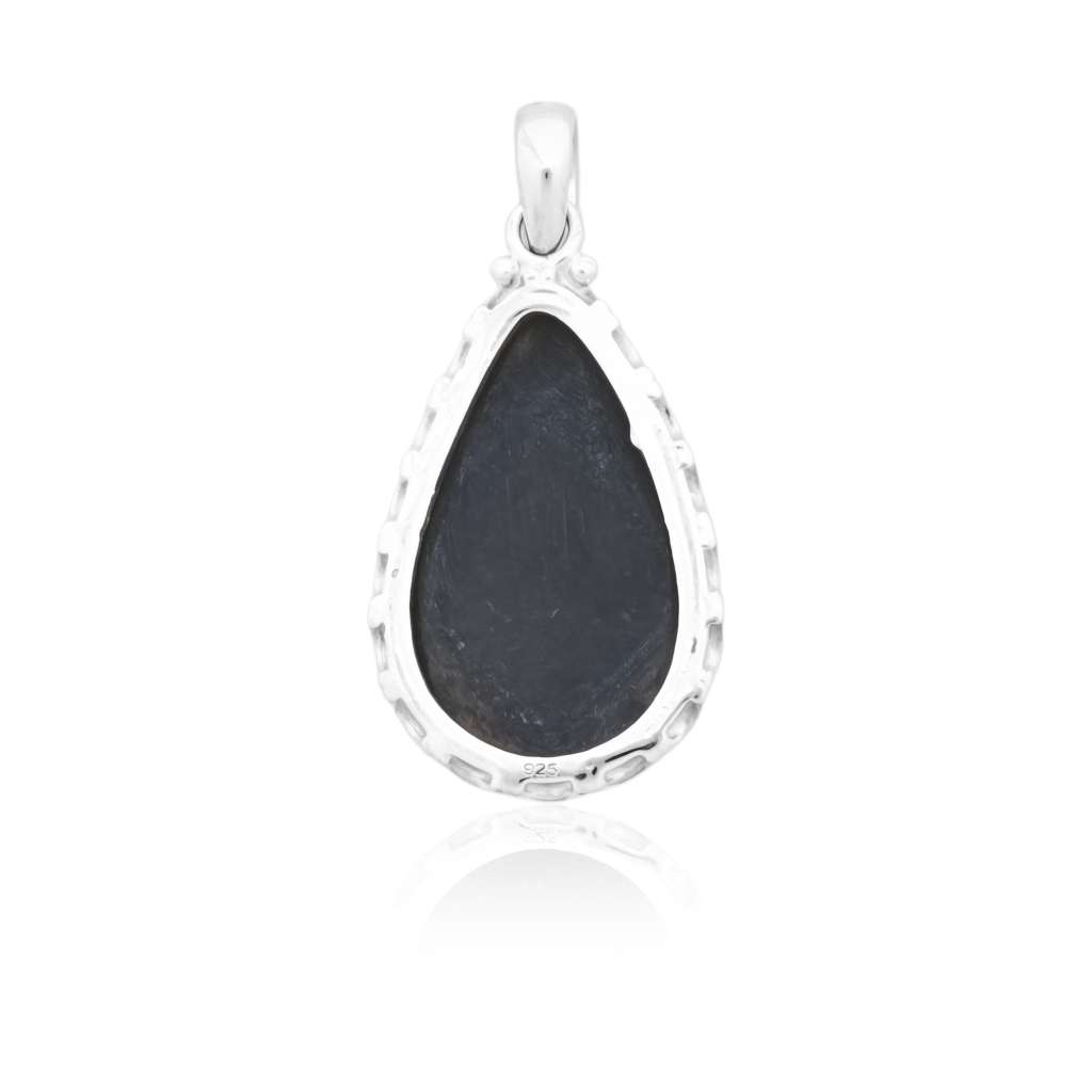Natural Rainbow Obsidian November Birthstone Sterling Silver Pendant