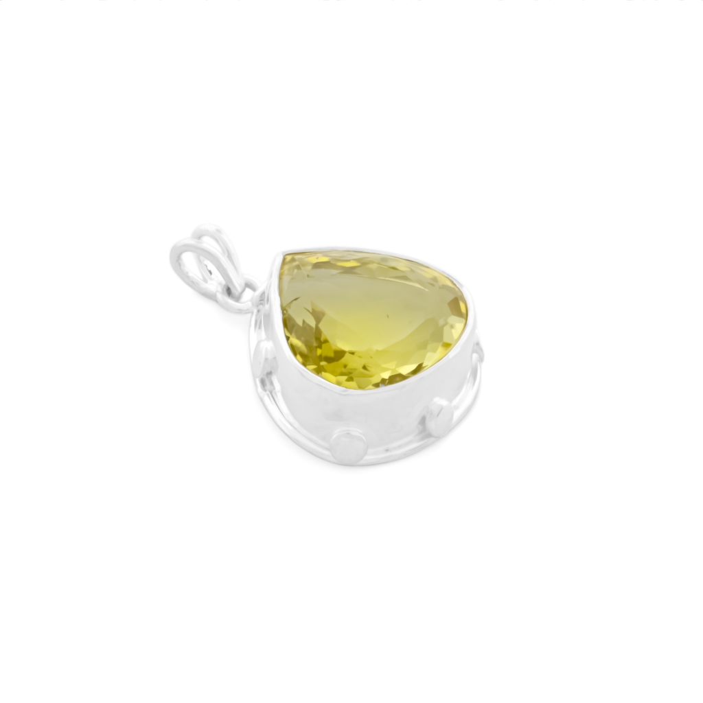 Natural Lemon Quartz February Birthstone Sterling Silver Pendant